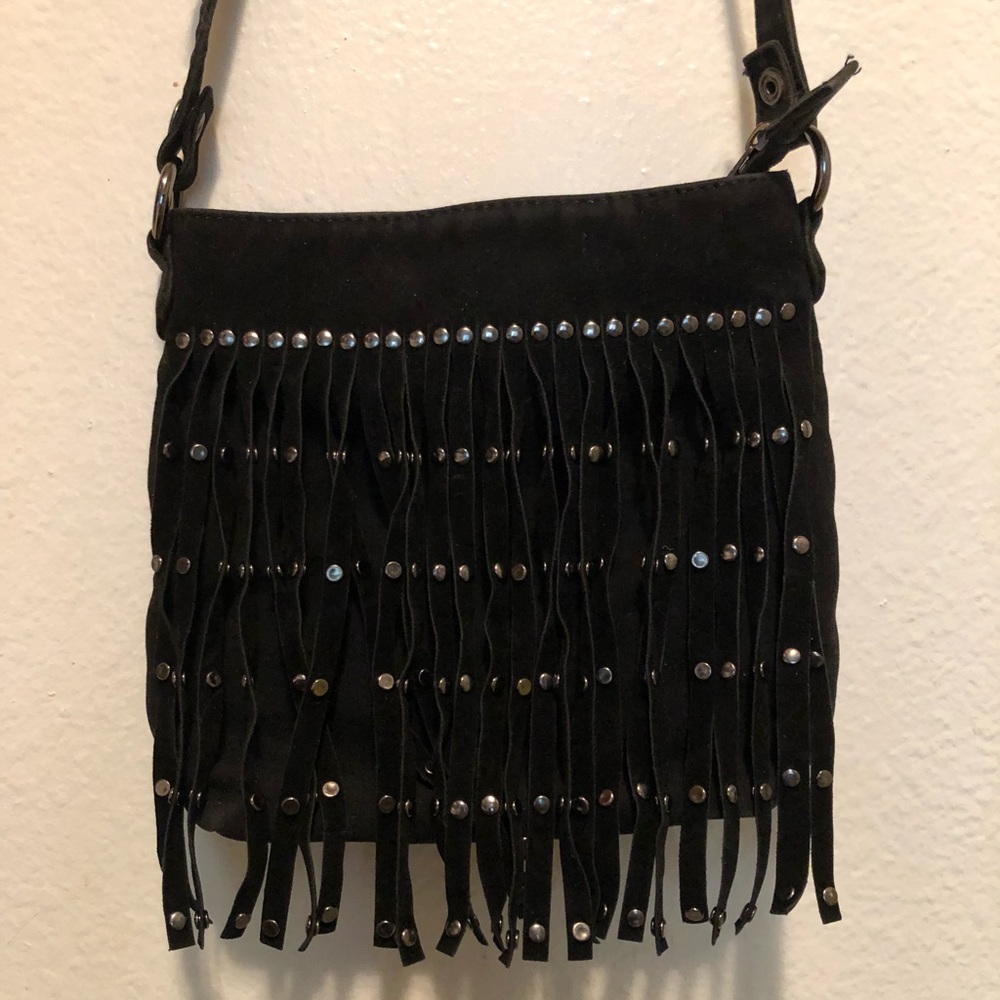 Faux Suede Purse with Studded Fringes (EUC)